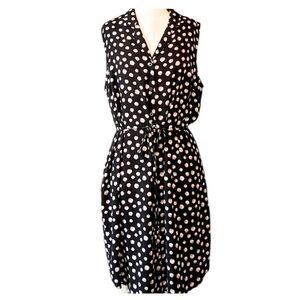 Apt. 9 Black & White Button Down Sleeveless Belted Dress Polka Dots Size 8